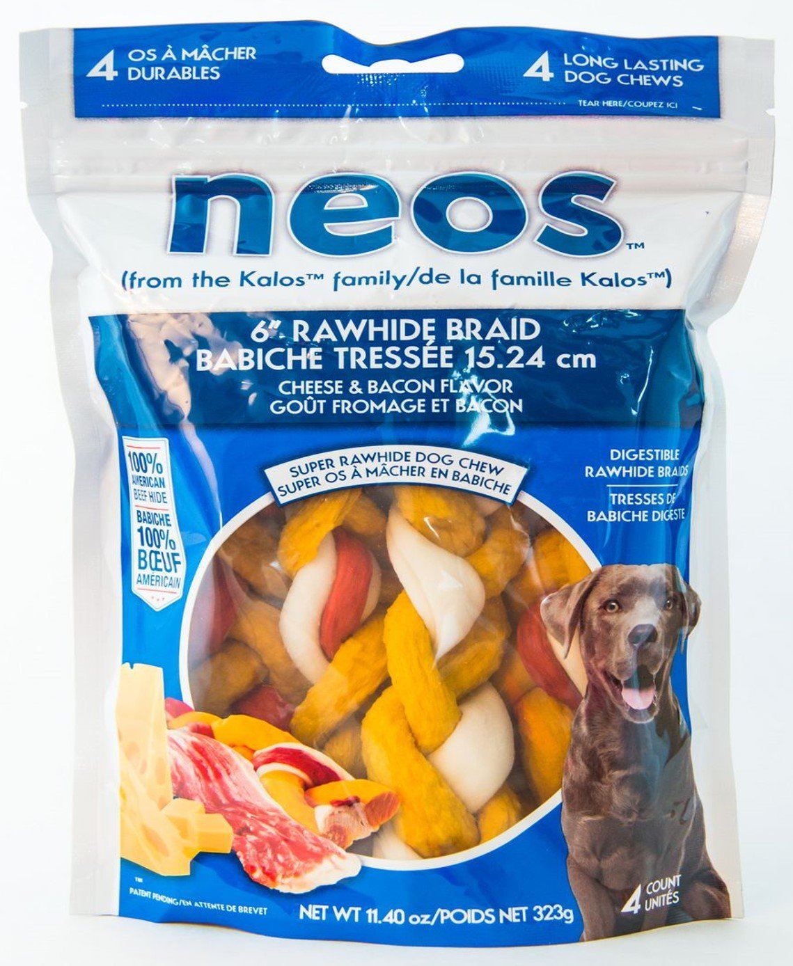 2 Trenzas de Carnaza Suave Neos Queso y Tocino 323g | Caranza para perro a domicilio en CDMX | Petzer.mx