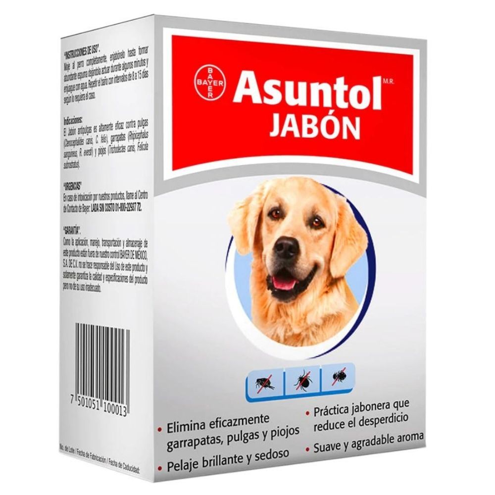 Jabón Antipulgas Piojos y Garrapatas para Perro Asuntol 100g Farmacia Bayer