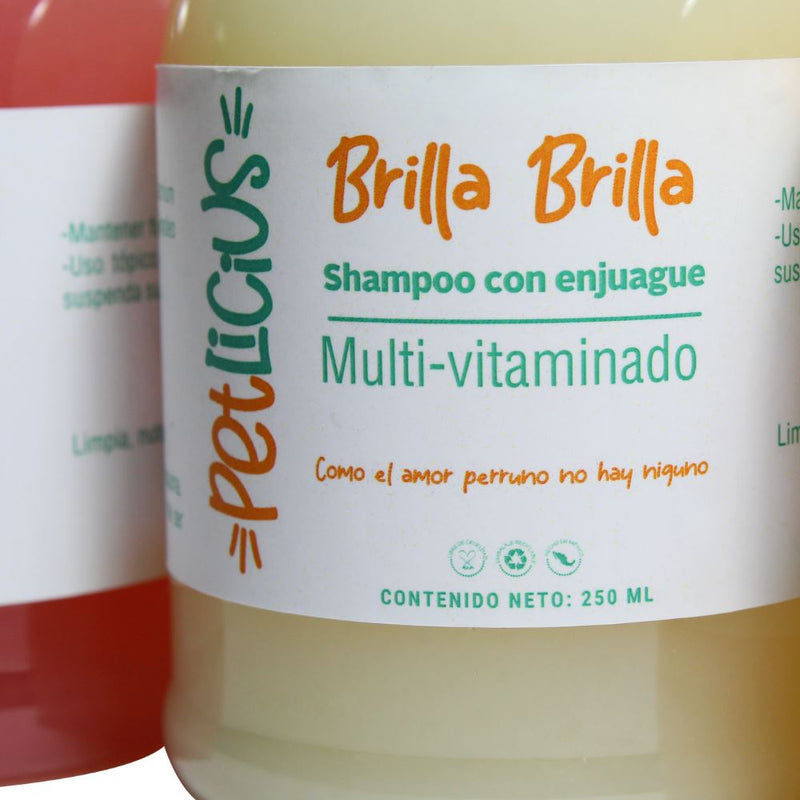 Shampoo para Perro y Gato Petlicius con Enjuague Multivitaminico Brilla Brilla 250ml SHAMPOO PERROS Y GATOS Petlicius 
